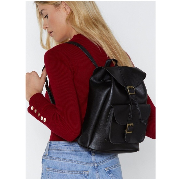 NWT - WANT Wolf Pack Faux Leather Backpack - Black - Picture 1 of 5